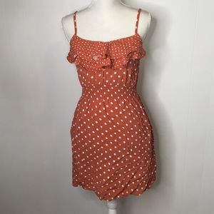 Elle Dress Sz Small Orange Polka Dot Ruffle Retro